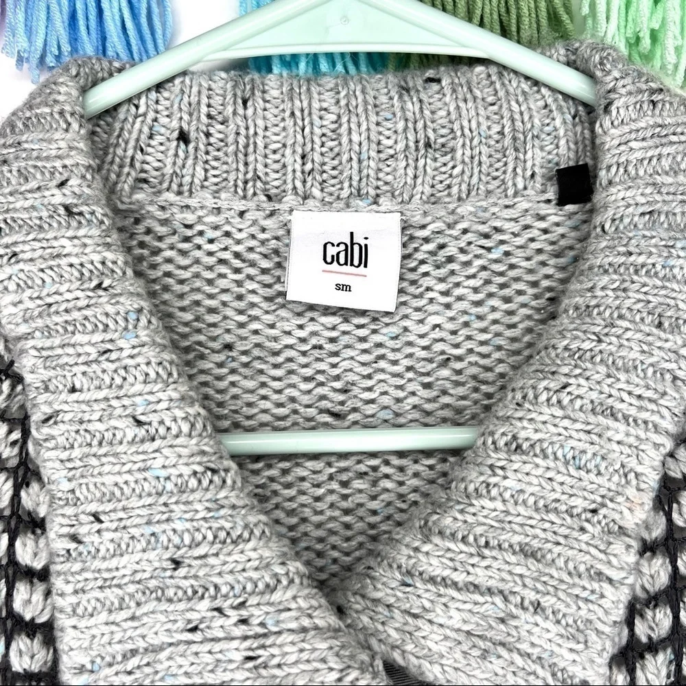 Cabi 3006 Gray Square Stich Window Pane Mock Neck Snap Cardigan Sweater Size S